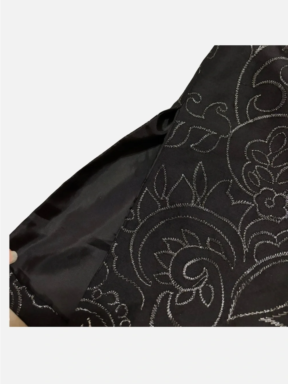 Chico's Silk Embroidered Duster Jacket Black Silver XL/16 Elegant Party Evening